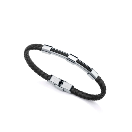 Pulsera Viceroy Beat de acero con piel negra y cable Ip negro 14057P01010