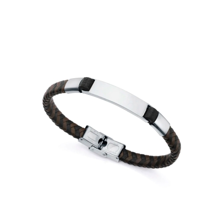 Pulsera Viceroy Magnum de acero con piel trenzada negra y marrón 14058P01011