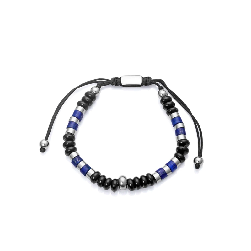Pulsera Viceroy acero piedra natural lapis en tonos azules, ágata negra cordón negro 14062P09013