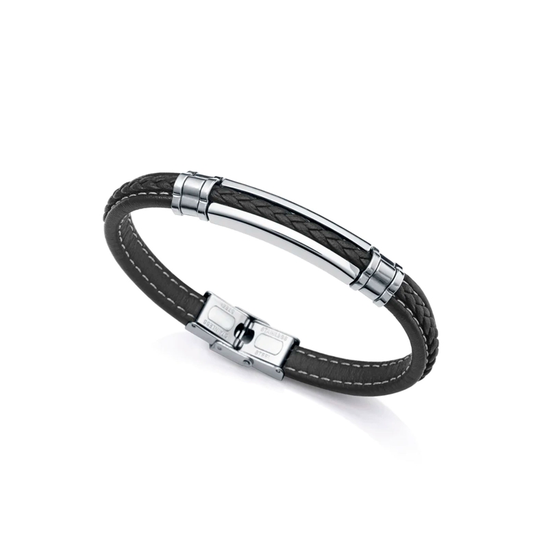 Pulsera Viceroy Magnum de acero con piel negra 14063P01010