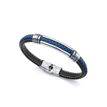 Pulsera Viceroy Magnum de acero con piel negra y azul 14063P01013