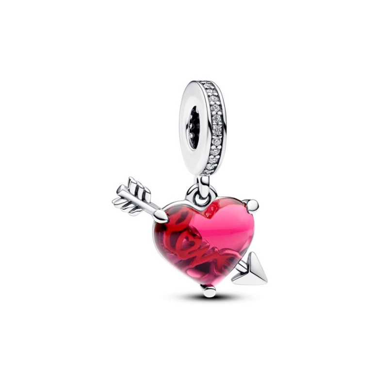 Charm Pandora Colgante de Cristal de Murano Corazón Rojo y Flecha 793085C01