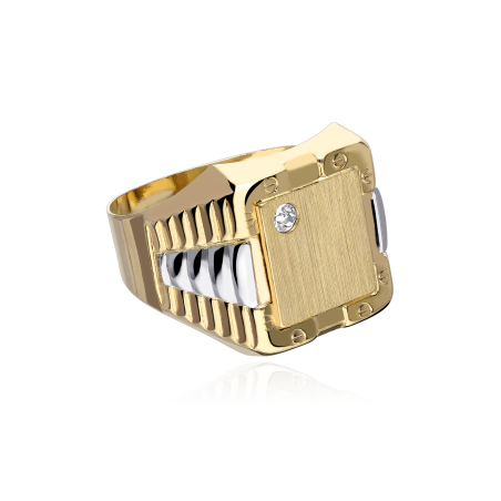 Sello Oro Bicolor 18k rectangular con Circonita