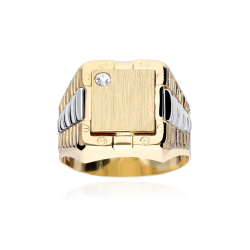 Sello Oro Bicolor 18k rectangular con Circonita