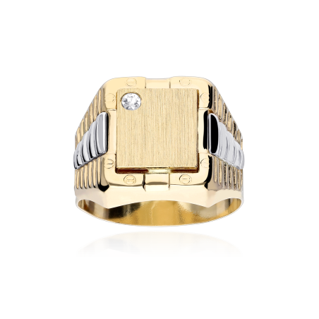 Sello Oro Bicolor 18k rectangular con Circonita