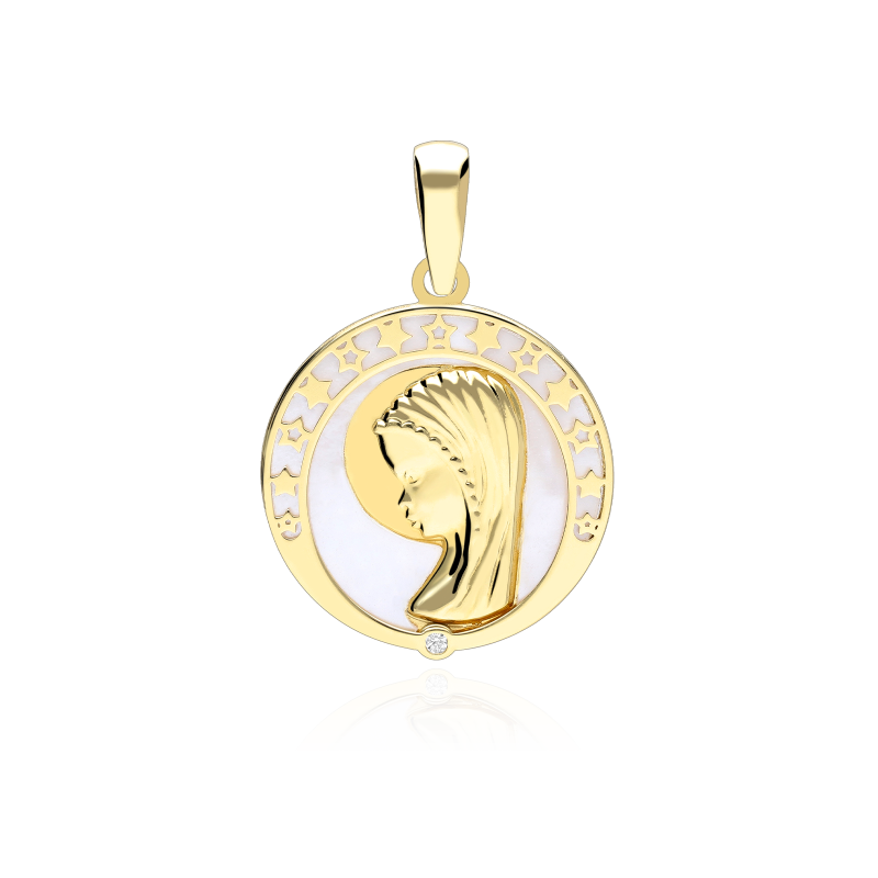 Medalla "Tighza" Virgen Niña Nácar natural y Oro 18k