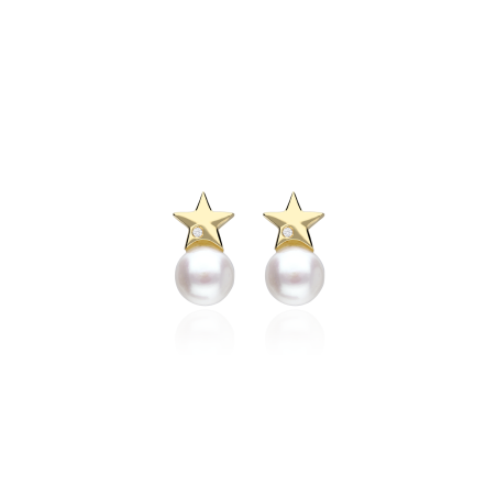 Pendientes Oro 18k, perlas y diamantes 0.008cts "Düben"