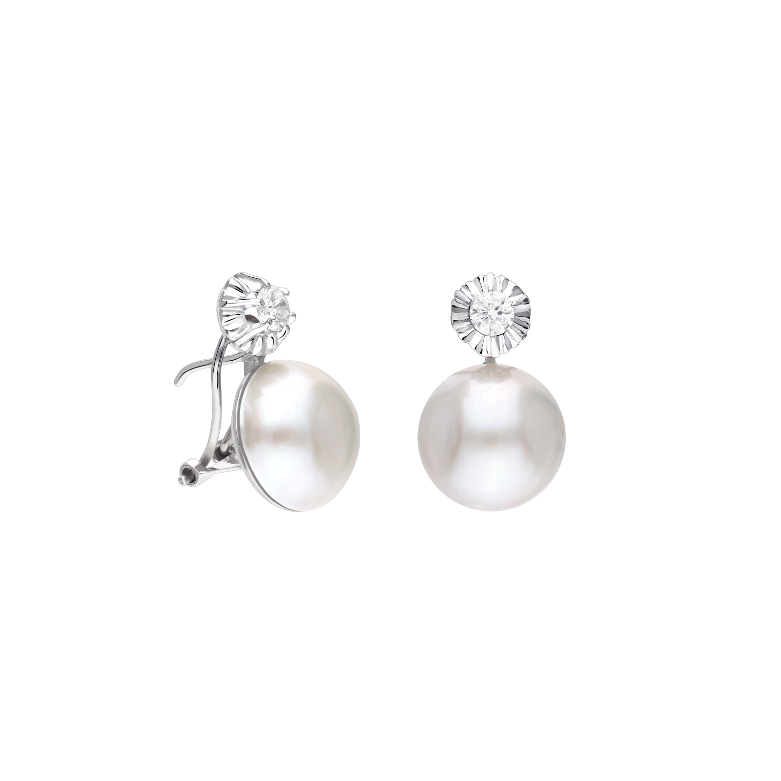 Pendientes De Oro Blanco  18K  Con Diamante Y Perla Cultivada Con Forma De Pera De 9 Milimetros