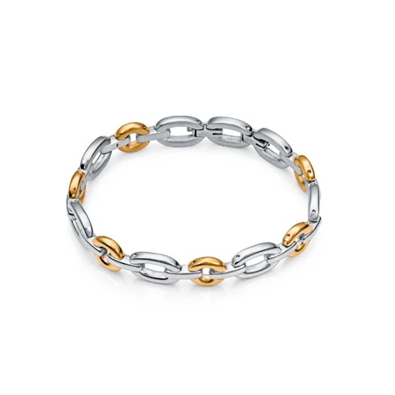 Pulsera Chc de acero tpo cadena y placa de p dorado con crcontas