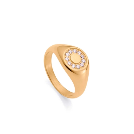 Anillo Viceroy Chic en acero Ip dorado de sello redondo con circonitas blancas 75334A01