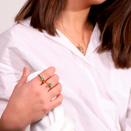 Anillo Oro 18k, esmeralda y diamantes 0.08cts "Shaira"