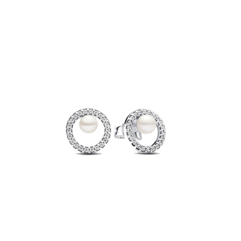Pendientes Pandora Aretes con halo de pavé y perlas cultivadas de agua dulce tratadas 293154C01 Pendientes Pandora Aretes con halo de pavé y perlas cultivadas de agua dulce tratadas 293154C01