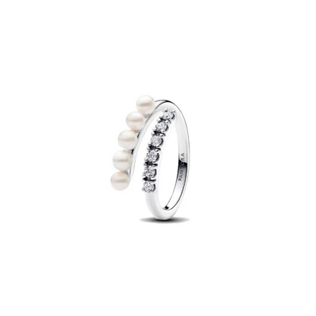 Anillo Pandora abierto con perlas cultivadas de agua dulce tratadas y pavé 193145C01