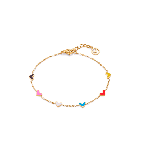 Pulsera Viceroy Love mujer acero Ip dorado con corazones y esmalte de colores 14001P01012