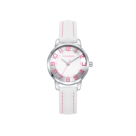 Reloj Viceroy Niña Acero y Piel Blanco + Pulsera de piel trenzada 401216-05