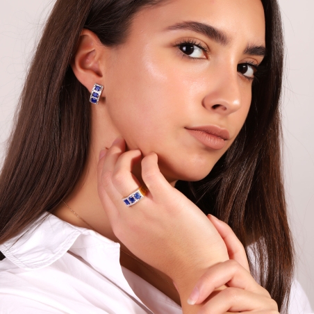 Anillo oro 18k, circonitas y zafiros "Salomé"
