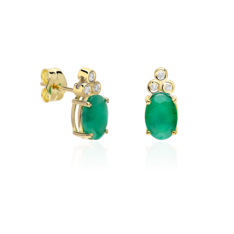 Pendientes Oro 18k, esmeraldas y diamantes 0.04cts "Barile"