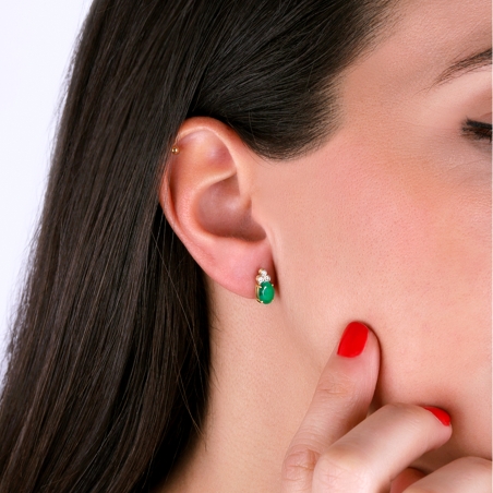 Pendientes Oro 18k, esmeraldas y diamantes 0.04cts "Barile"