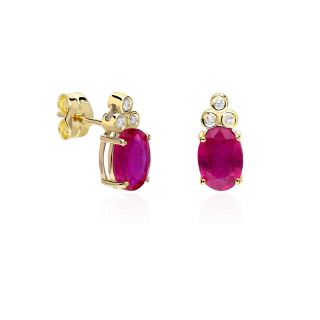 Pendientes Oro 18k, rubíes y diamantes 0.04cts "Barile"