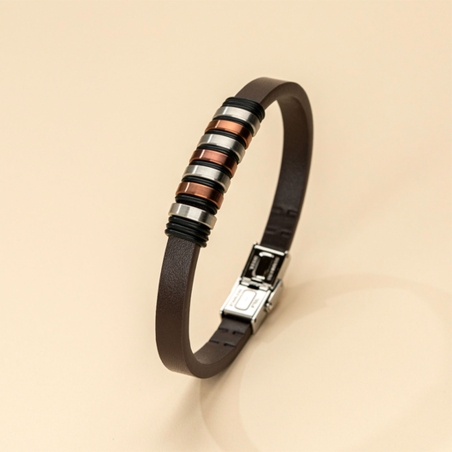 Pulsera Lotus Style urban acero cuero marrón hombre LS1827-2/3