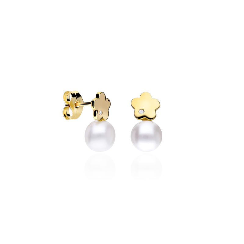 Pendientes Oro 18k, perlas y diamantes 0.008cts "Breisig"