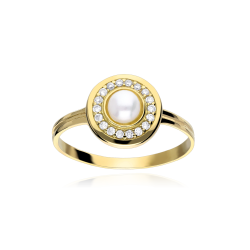 Anillo Oro 18 k Perla Cultivada y Circonitas  Borken 