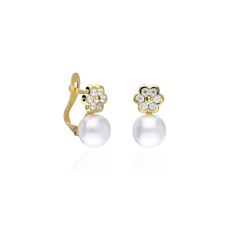 Pendientes Oro 18k, circonita y perla "Magical"