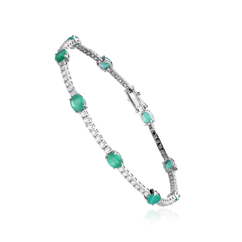 Pulsera Oro 18k, esmeraldas y diamantes 0.90cts "Balingen"