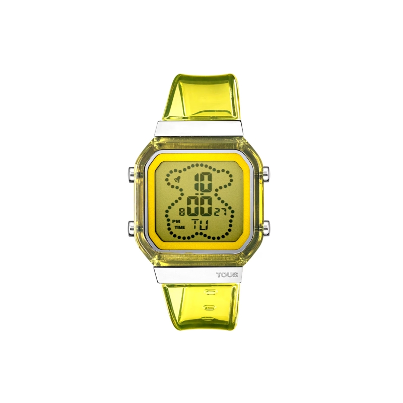 Reloj Tous digital de policarbonato amarillo y acero D-BEAR Fresh 3000130900