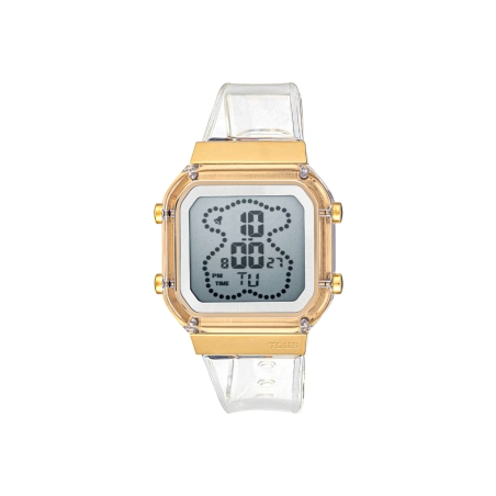 Reloj Tous digital de policarbonato transparente y acero IPG dorado D-BEAR Fresh 3000131200