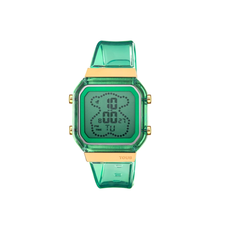 Reloj Tous digital de policarbonato menta y acero IPG dorado D-BEAR Fresh 3000133000