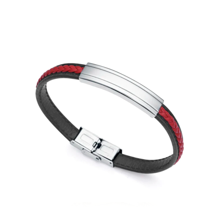 Pulsera Viceroy hombre Air acero con piel negra y roja 14013P01017