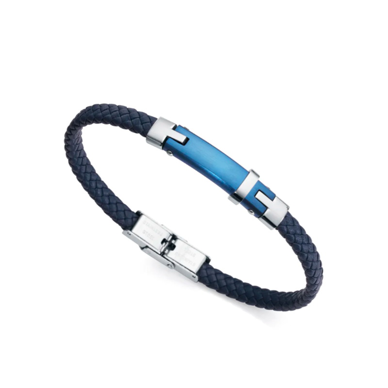 Pulsera Viceroy Magnum acero con Ip azul y piel azul trenzada 14014P01013