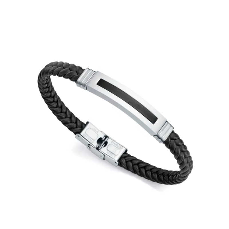 Pulsera Viceroy hombre Magnum acero con Ip negro y piel negra 14016P01010