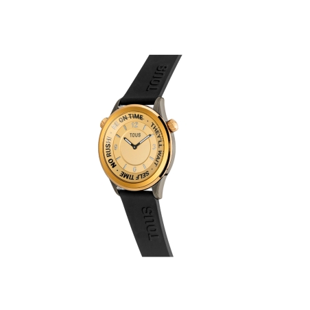 Reloj Tous analógico con correa de silicona negra y caja de acero IPG dorado Now 3000133300