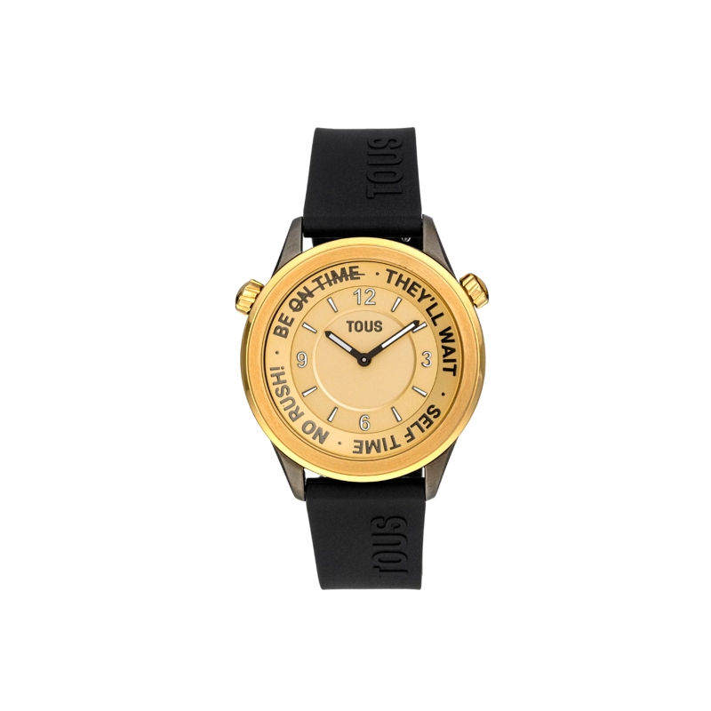 Reloj Tous analógico con correa de silicona negra y caja de acero IPG dorado Now 3000133300