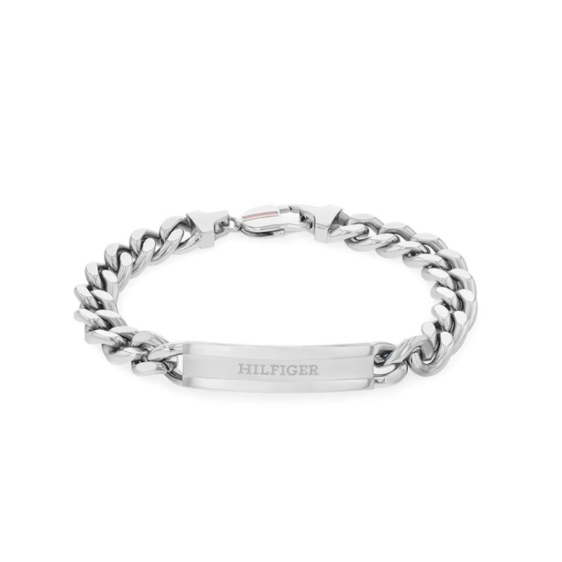 Pulsera Tommy Hiflgier Cadena y Placa Acero Inoxidable Plateado Hombre 2790579
