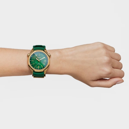 Reloj Tous gmt automático correa de silicona verde caja acero IPG dorado y esfera de nácar 3000133600