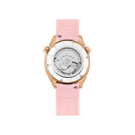 Reloj Tous gmt automático correa de silicona rosa caja acero IPG dorado y esfera de nácar 3000133800