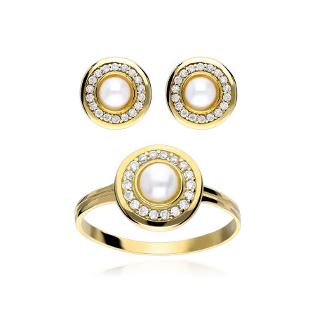 Conjunto Oro 18 k Perla Cultivada y Circonitas "Borken"