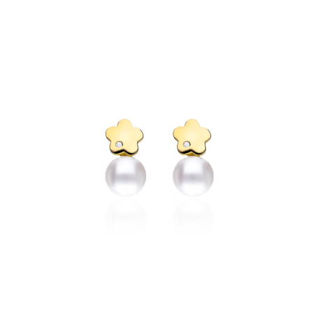 Pendientes Oro 18k, perlas y diamantes 0.008cts "Breisig"
