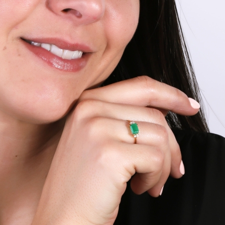 Anillo Oro 18k esmeralda y diamantes 0.06cts "Biella"