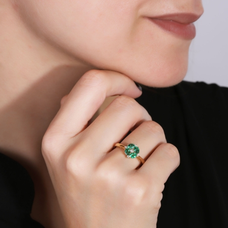 Anillo Oro 18k esmeraldas y diamantes 0.071cts "Bianzano"