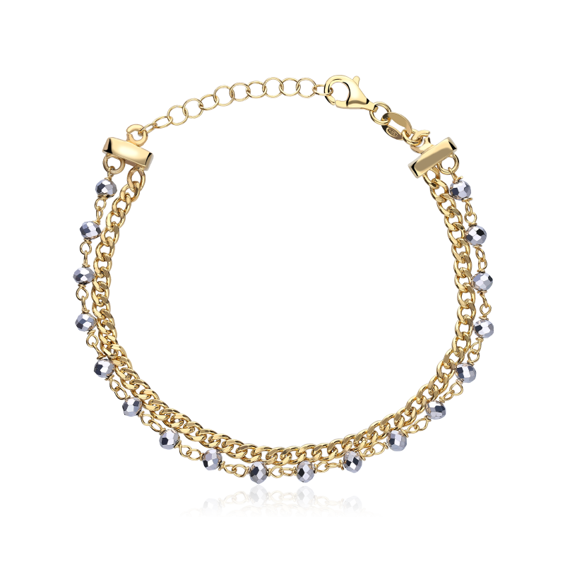 Pulsera Doble plata de ley y baño en Oro 18k "Cristal"