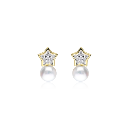 Pendientes Oro 18k perlas y circonitas "Sparkle"
