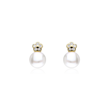 Pendientes Oro 18k circonitas y perlas "Flora"