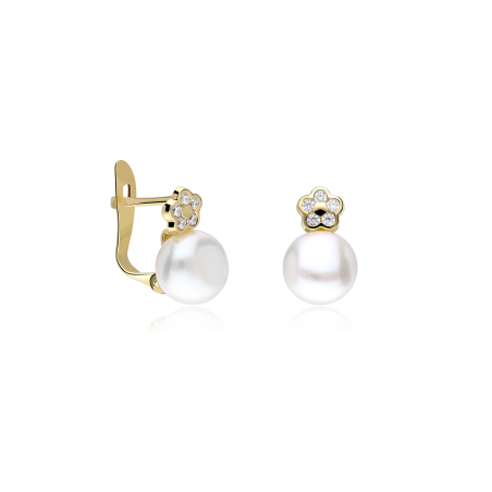 Pendientes Oro 18k circonitas y perlas "Flora"