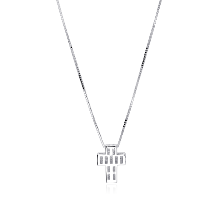 Gargantilla Cruz Oro Blanco 18k y Diamantes "Breisach"