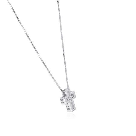 Gargantilla Cruz Oro Blanco 18k y Diamantes "Breisach"