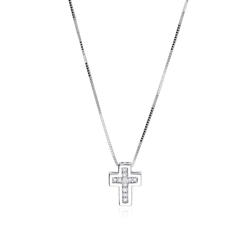 Gargantilla Cruz Oro Blanco 18k y Diamantes "Breisach"